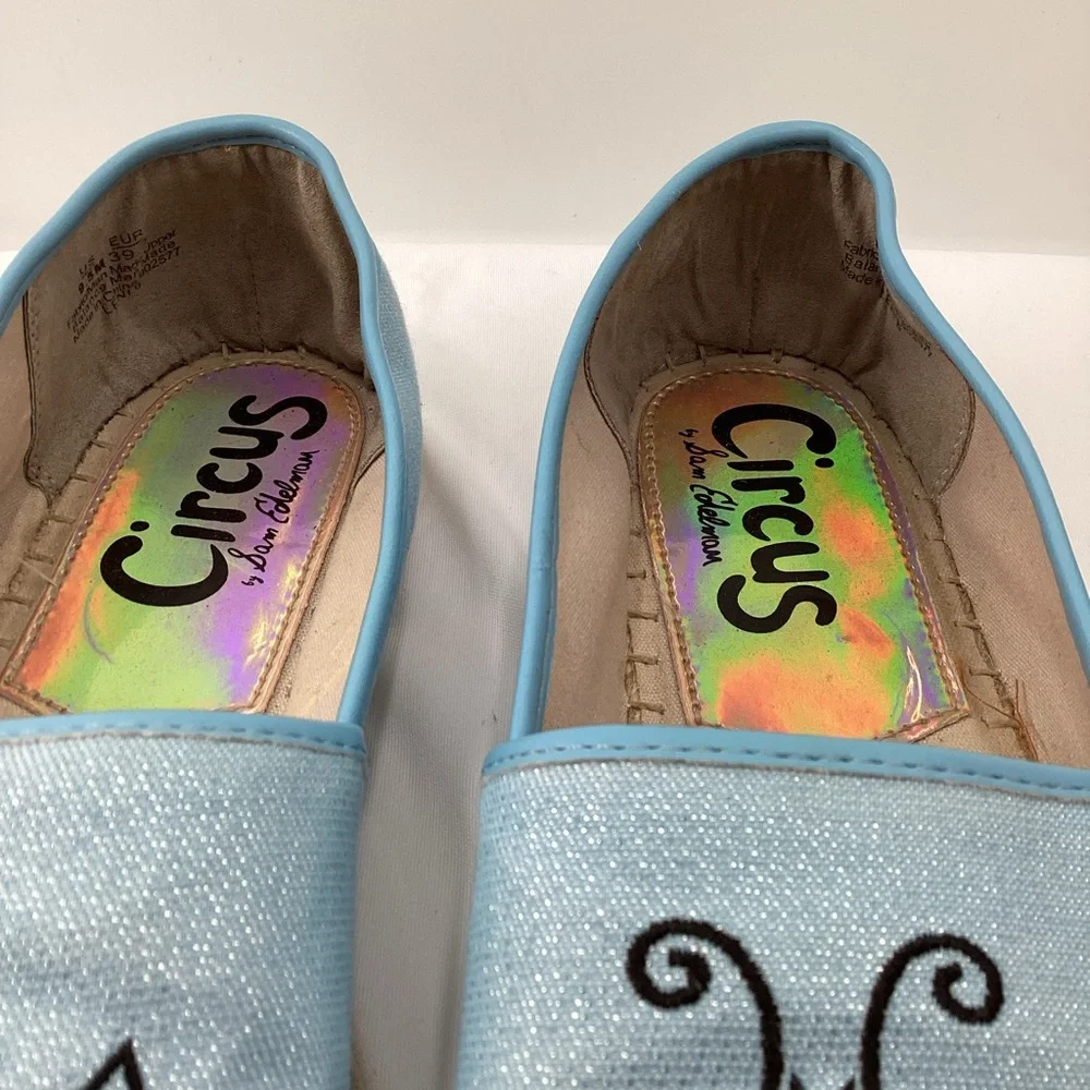Sam Edelman Circus Light Blue Espadrille Flats with Bee & Gold Crown